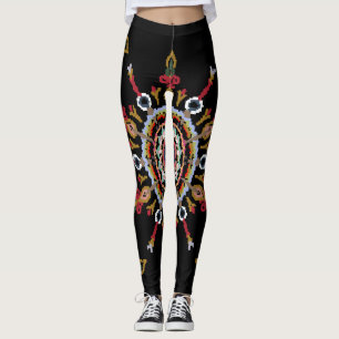 Legging Ikat Damask Red Green Vintage