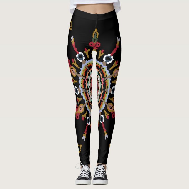 Legging Ikat Damask Red Green Vintage (Frente)