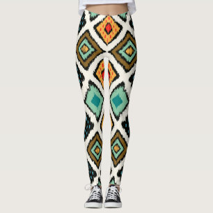 Legging Ikat geométrico, textura tribal folclórica.