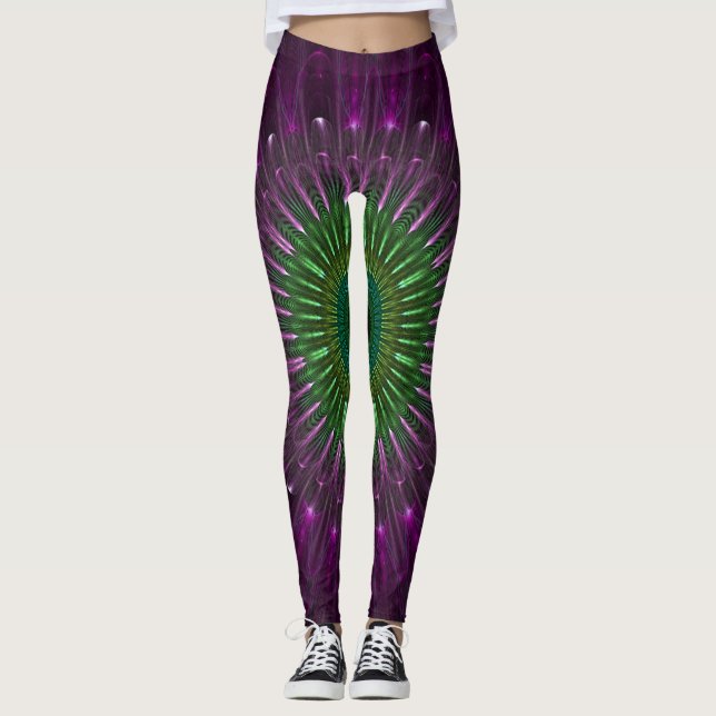 Legging Illusão Fractal Roxa e Verde (Frente)