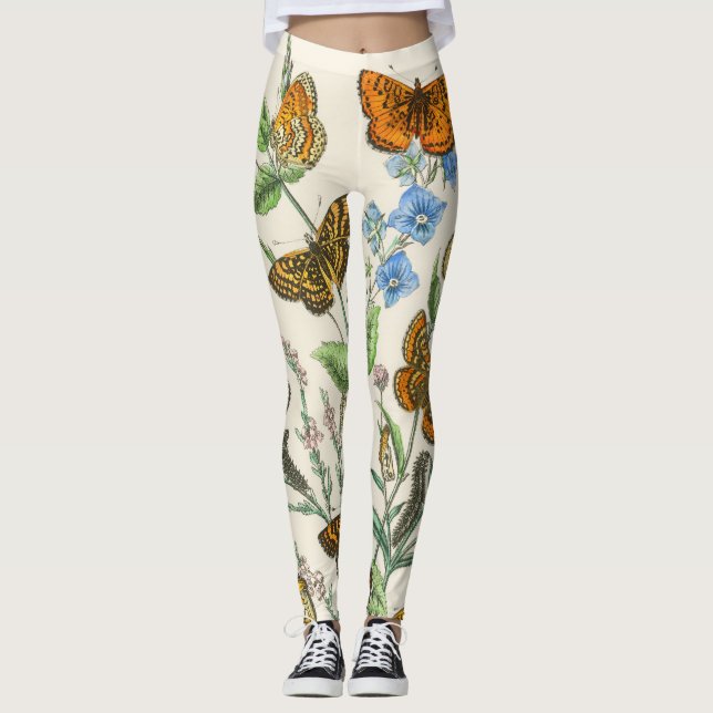 Legging Illustração 1 das Borboletas e Flores (Frente)