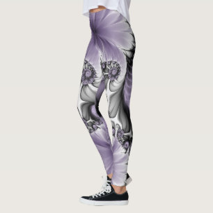 Legging Ilusão Lilás Arte Floral Abstrata Fantasia Fractal