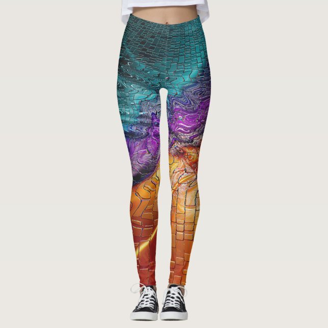 Legging ilusão psicodélica arte colorida (Frente)