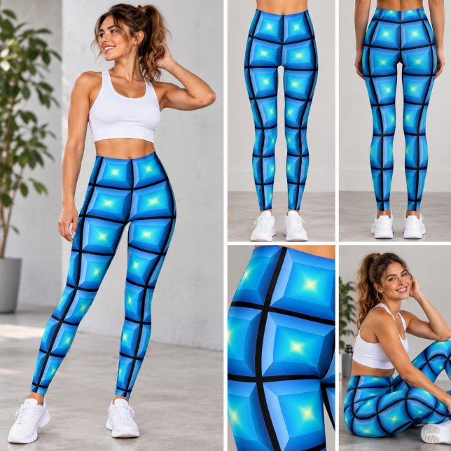 Legging Ilusões Ópticas Retangular Aqua Abstrato (Criador carregado)