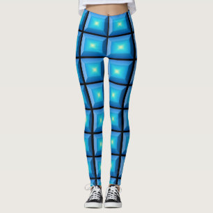 Legging Ilusões Ópticas Retangular Aqua Abstrato