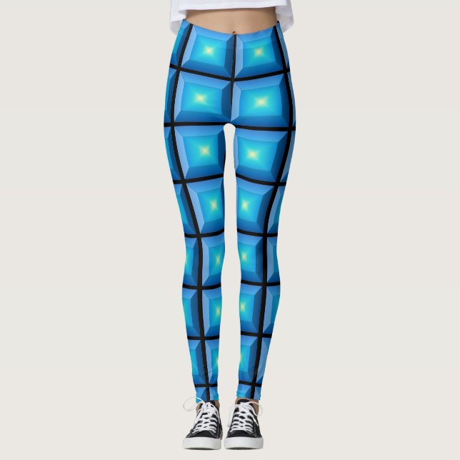 Legging Ilusões Ópticas Retangular Aqua Abstrato (Frente)