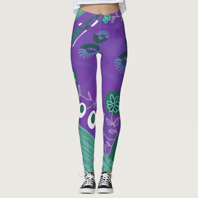 Legging Ilustração Bohemian Chintz Espanta Roxa (Frente)