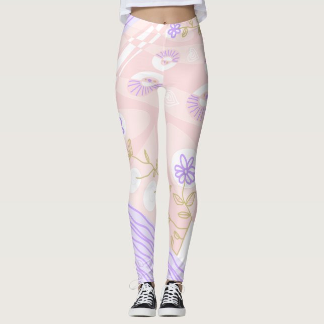 Legging Ilustração Bohemian Chintz Lavanda rosa Pastel (Frente)
