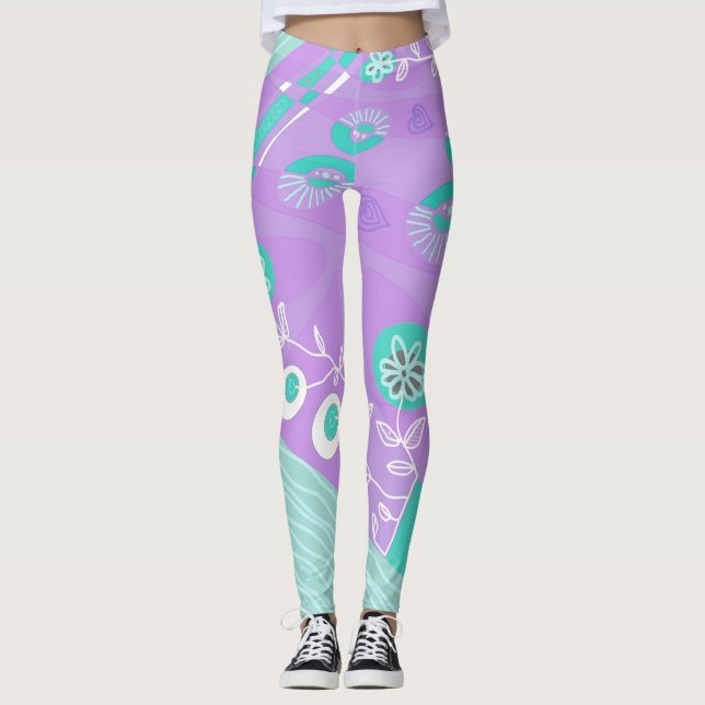 Legging Ilustração Bohemian Chintz Lilac Spearmint White (Frente)