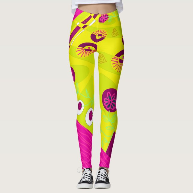 Legging Ilustração Bohemian Chintz Ochre Magenta Mint (Frente)