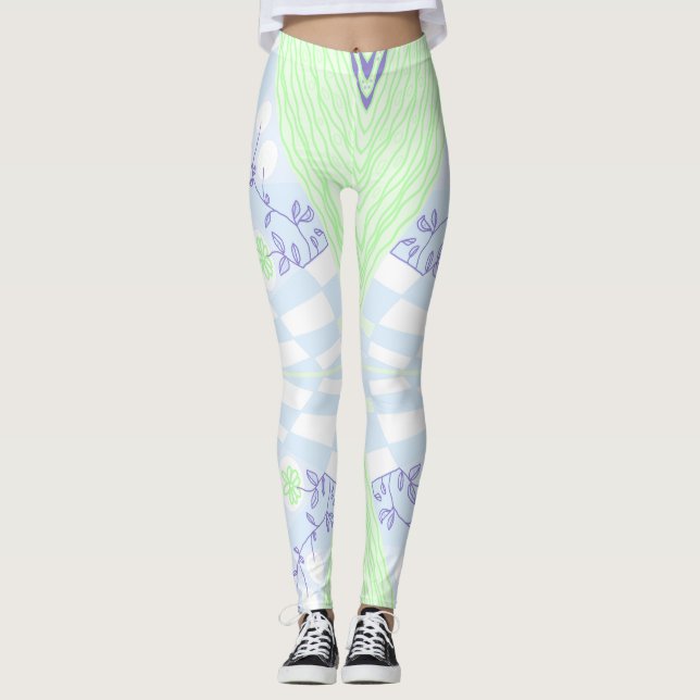 Legging Ilustração Bohemian Chintz Pastel Blue Green (Frente)