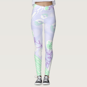 Legging Ilustração Bohemian Chintz Pastel Purple Green