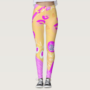 Legging Ilustração Bohemian Chintz Peach Fuchsia White