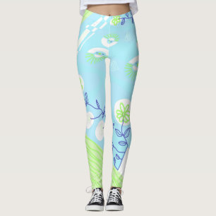 Legging Ilustração Bohemian Chintz Sky Blue Green