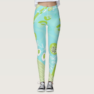 Legging Ilustração Bohemian Chintz Turquoise Green Ecru