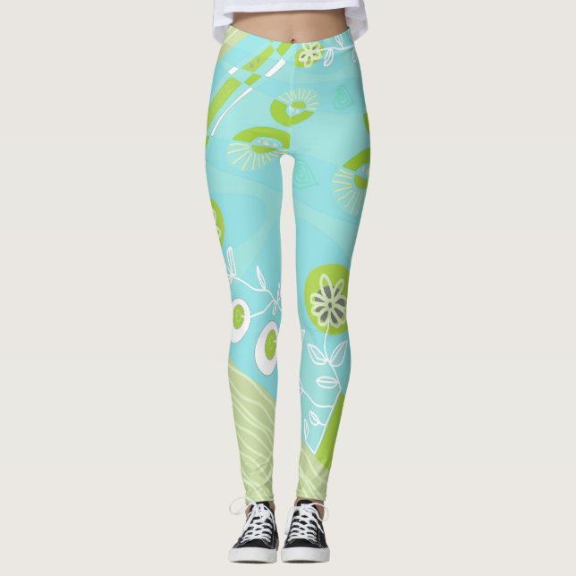 Legging Ilustração Bohemian Chintz Turquoise Green Ecru (Frente)