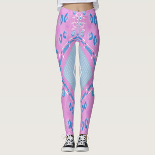Legging Ilustração Bohemiana Chintz Azul Cor-de-Rosa Branc