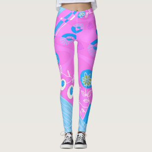 Legging Ilustração Bohemiana Chintz Azul Fuchsia Branco