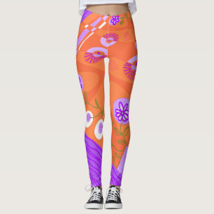 Legging Ilustração Bohemiana Chintz Laranja Roxo Verde