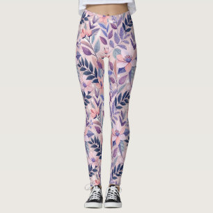 Legging Ilustração bonito Floral Retroativa Lilac