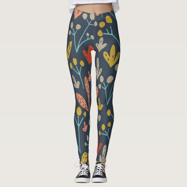 Legging Ilustração Botânica Chic Padrão Amarelo Laranja (Frente)