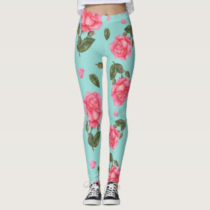 Legging Ilustração Botânica de Rosas Rosa-d-Água