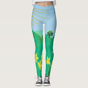 Legging ilustração cênica divertida de ovelhas bonitinhas