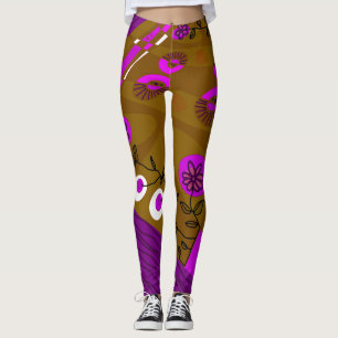 Legging Ilustração Chintz Boêmia Preta-Púrpura Marrom