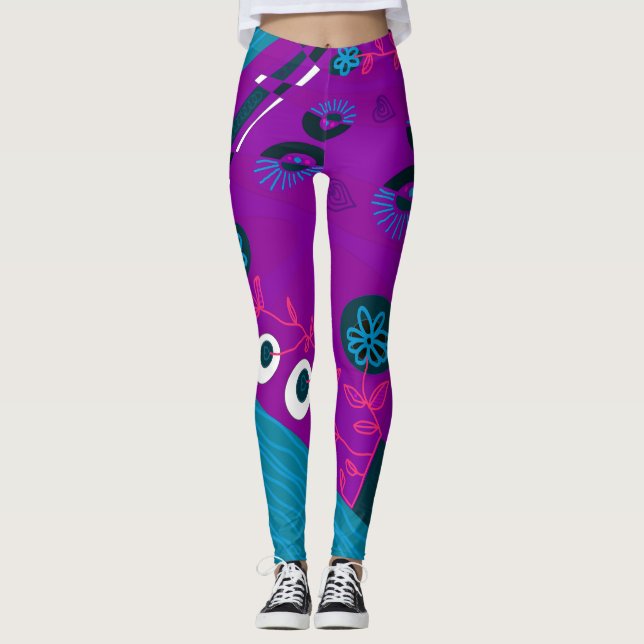 Legging Ilustração Chintz Bohemian Kingfisher Roxo (Frente)