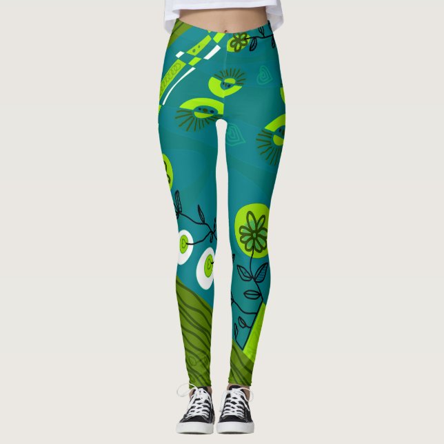 Legging Ilustração Chintz Bohemian Verde Preto 2 (Frente)