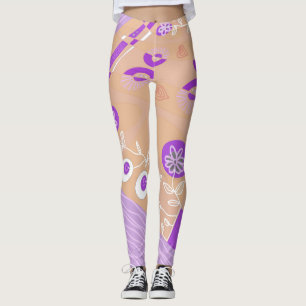 Legging Ilustração Chintz Bohemiana Peach White Roxo