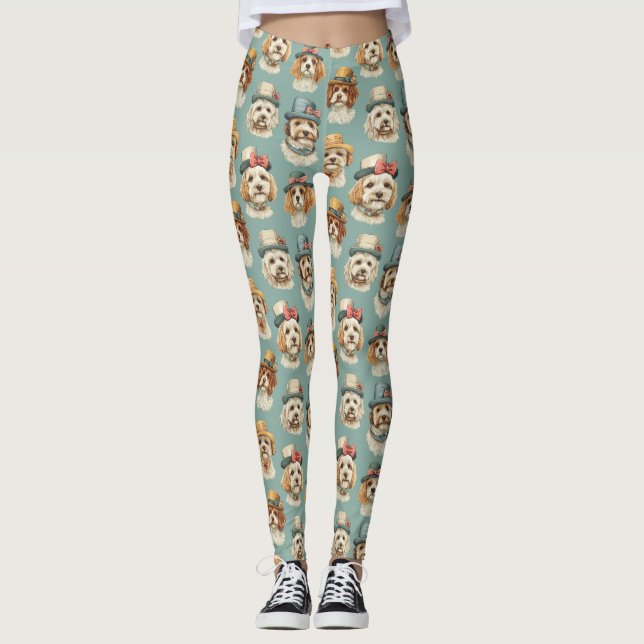 Legging Ilustração cômoda de cães em chapéus (Frente)