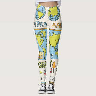 Legging Ilustração da Geografia da Vintagem Desenhada à Mã