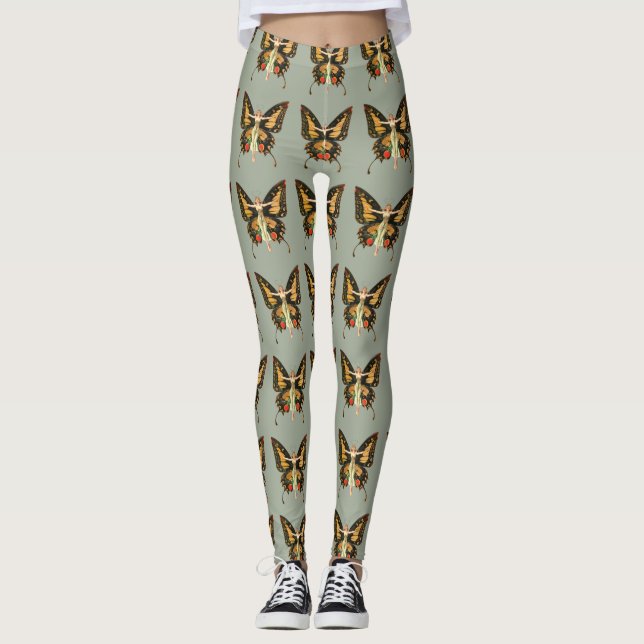 Legging Ilustração da Mulher Borboleta Flapper por Leyende (Frente)