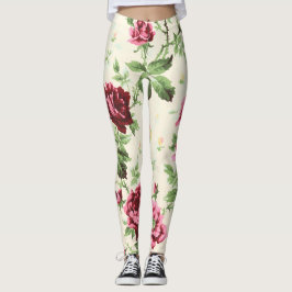 Legging Ilustração da safra de rosas em base neutra