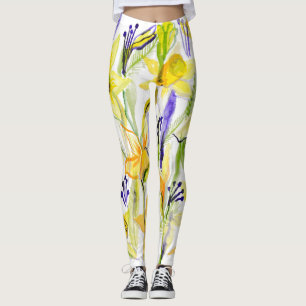 Legging Ilustração de Aquarela de Daffodils Amarelos