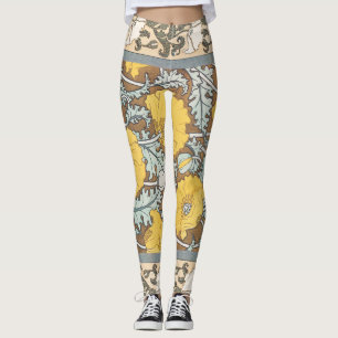 Legging ilustração de arte de papoula flor amarela