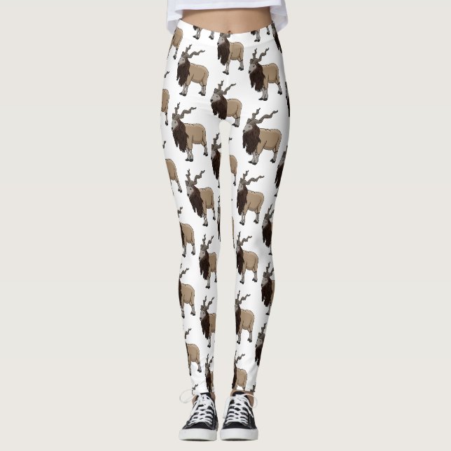 Legging Ilustração de desenho animado de cabra Markhor (Frente)