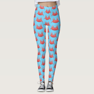 Legging Ilustração de desenho animado de caranguejo verm
