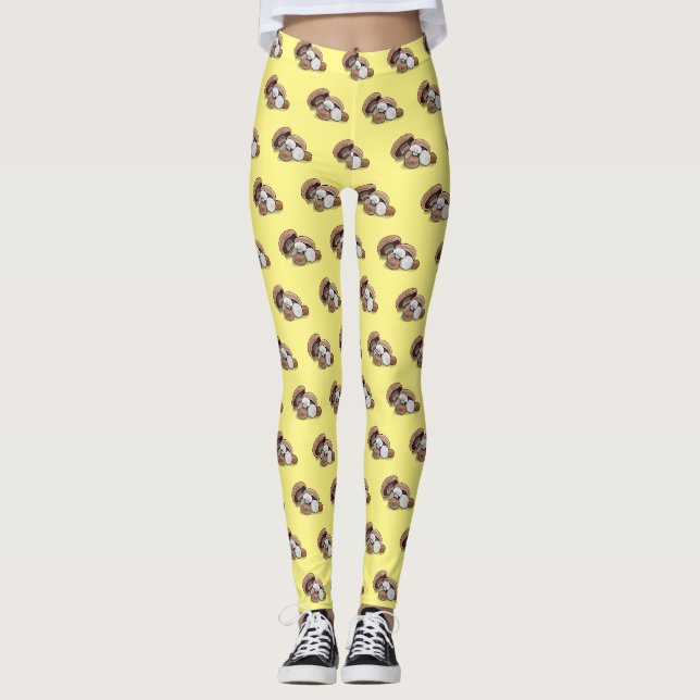 Legging Ilustração de desenho animado de cogumelo (Frente)