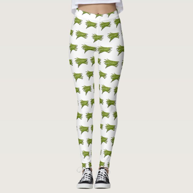 Legging Ilustração de desenho animado de feijão verde (Frente)