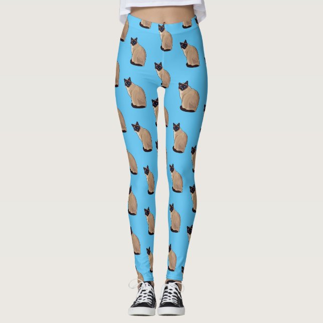 Legging Ilustração de desenho animado de gato siamês (Frente)