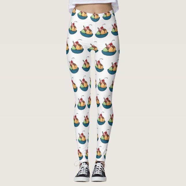 Legging ilustração de desenho animado de sorvete (Frente)