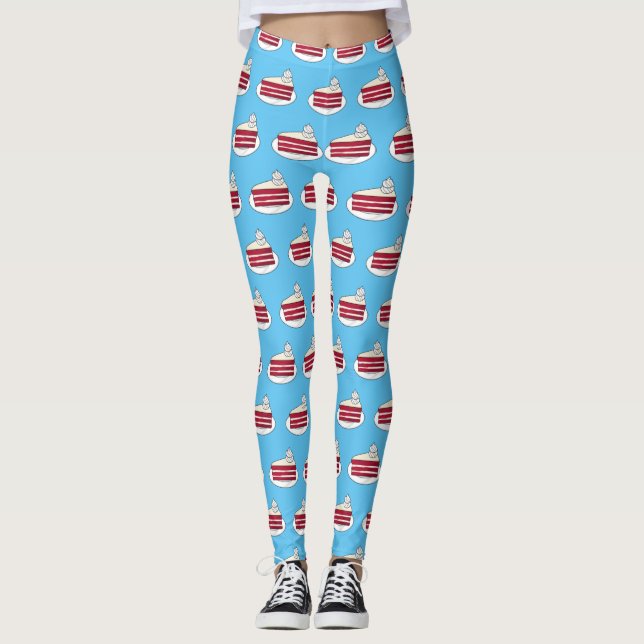 Legging Ilustração de desenho do bolo de veludo vermelho (Frente)