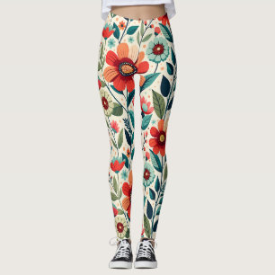 Legging Ilustração de Flores Selvagens Azuis de Pêssego ch