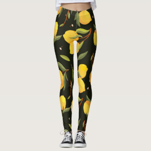 Legging Ilustração De Limão: Padrão Sem Costura Pinado À M