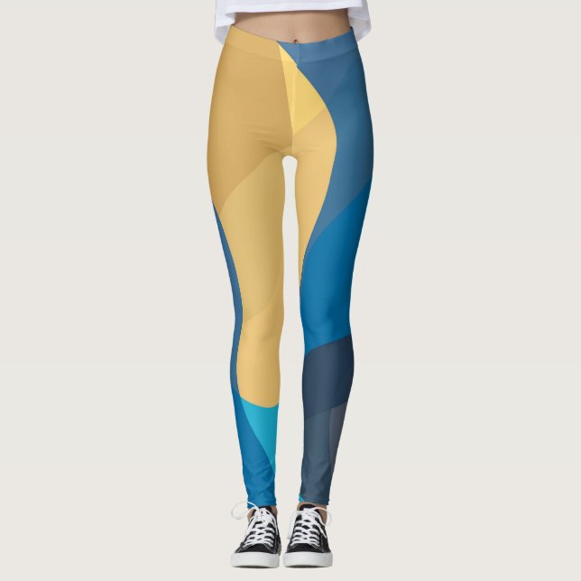 Legging Ilustração de onda urbana azul, amarela, legal, mo (Frente)