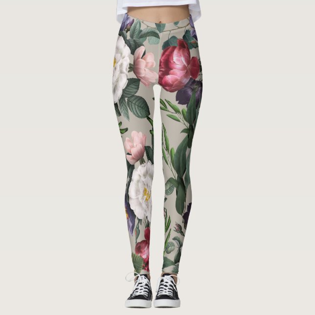 Legging Ilustração de padrão de rosa de luxo moda moderna (Frente)