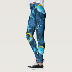 Legging Ilustração de Peixe Amarelo Azul Tropical