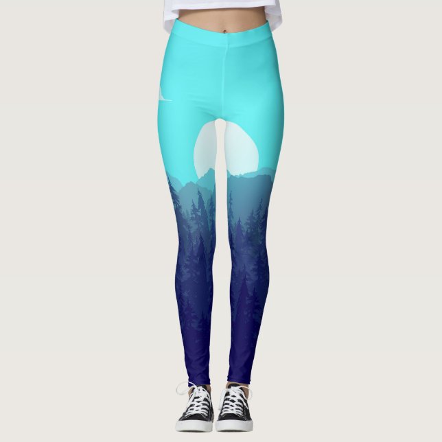 Legging Ilustração de Vintage do Sunrise Forest (Frente)